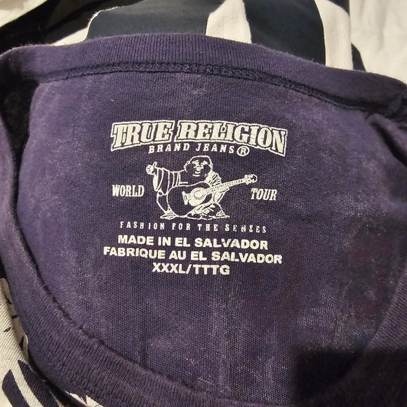 True Religion Mens XXXL Graphic T Shirt Palm Tree Logo World Tour White Blue - Picture 4 of 6